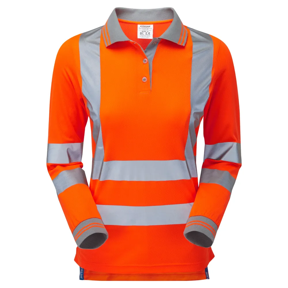 Pulsar Protect Дамска риза с дълъг ръкав и висока видимост в оранжево PR703 Pulsar Workwear
