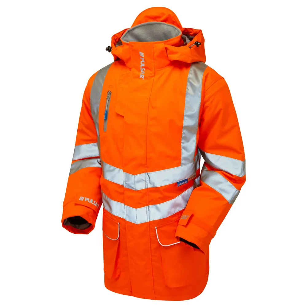 Pulsar Protect Rail Spec Hi Vis Orange Mesh Lined Storm Coat PR499 Pulsar Workwear