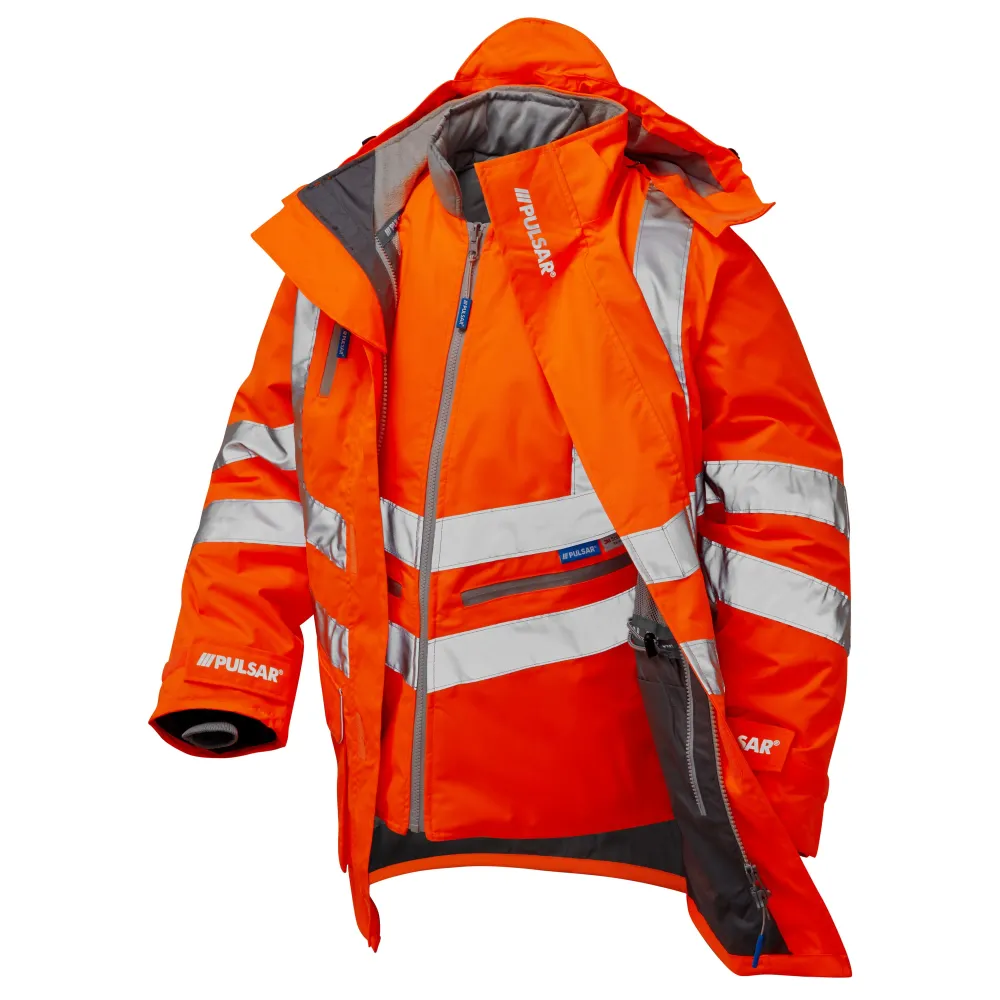 Pulsar Protect Hi Vis Orange 7-в-1 дъждобран и жилетка PR497 Pulsar Workwear