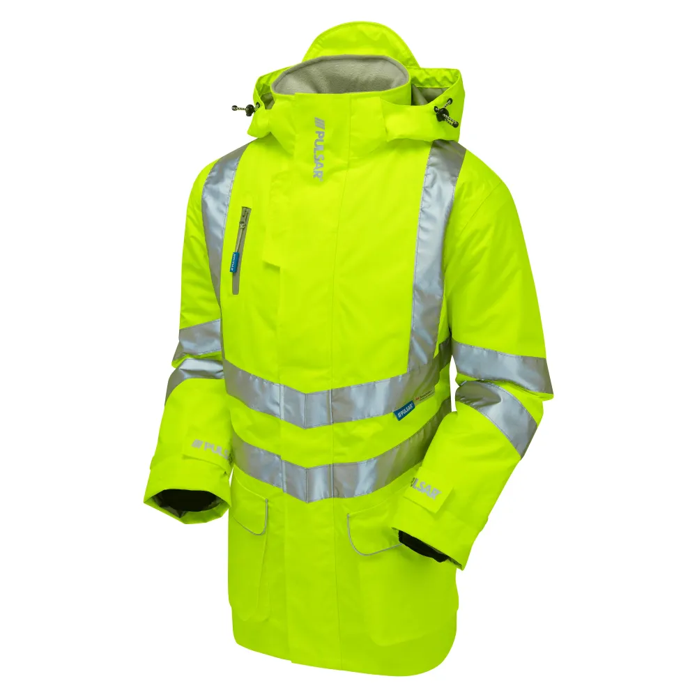 Pulsar Protect Hi Vis жълто водоустойчиво подплатено палто P187 Pulsar Workwear