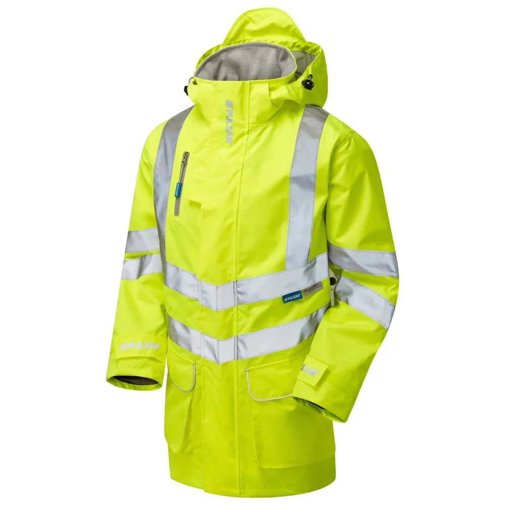 Pulsar Protect Hi Vis жълто палто с мрежеста подплата P421 Pulsar Workwear