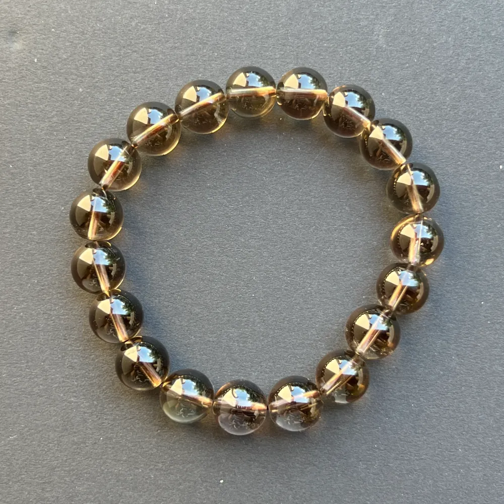 Гривна с димчи quartz, сферични мъниста 10 мм