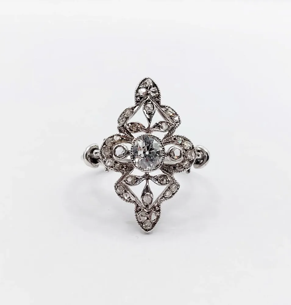 Пръстен марquise Art Deco от Платина, диамант стар шлиф 0,45 ct