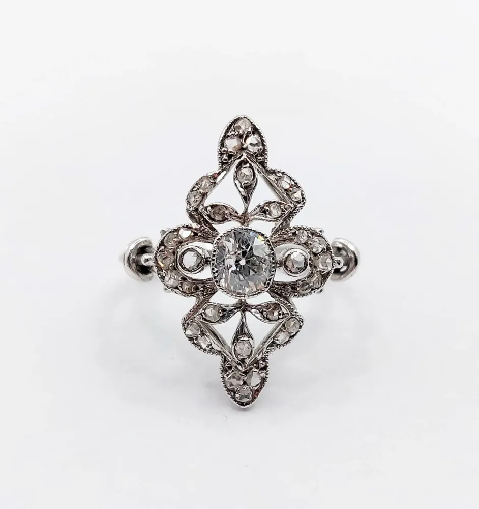 Пръстен марquise Art Deco от Платина, диамант стар шлиф 0,45 ct