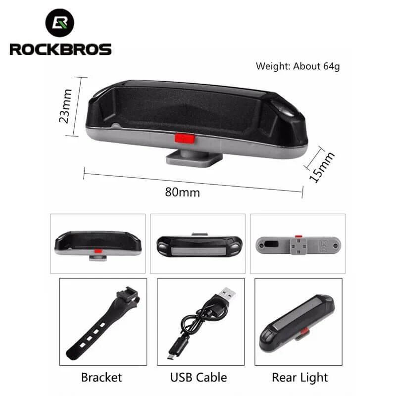 Задна светлина за велосипед ROCKBROS презареждаема USB „Сигурност“