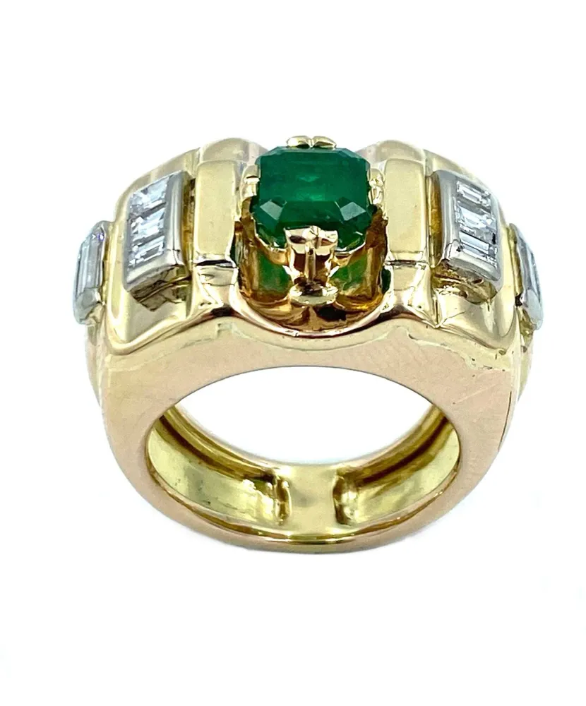 Пръстен Tank 2 златни, изумруд и диаманти