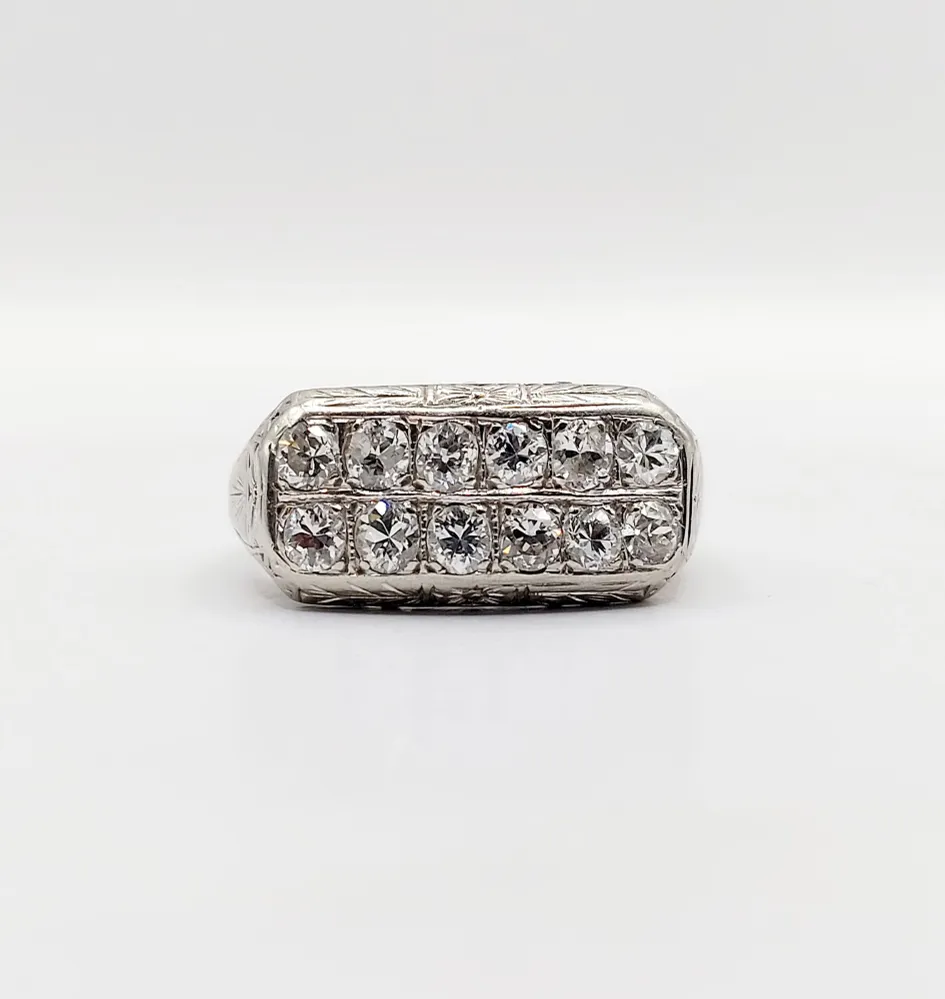 Пръстен tank Art Deco бяло злато и диаманти