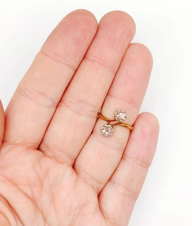 Викториански пръстен Toi & Moi от розово злато 18k и диаманти с розова шлифовка