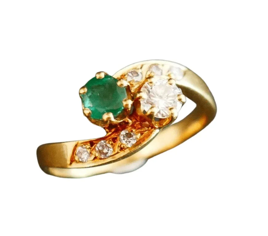Пръстен Toi & Moi изумруд и диаманти