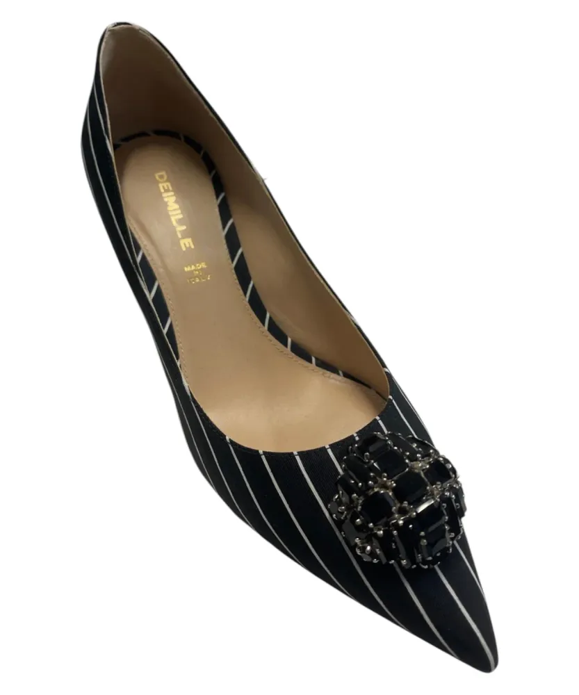 Tropea Black Striped Satin Decollete Jewel