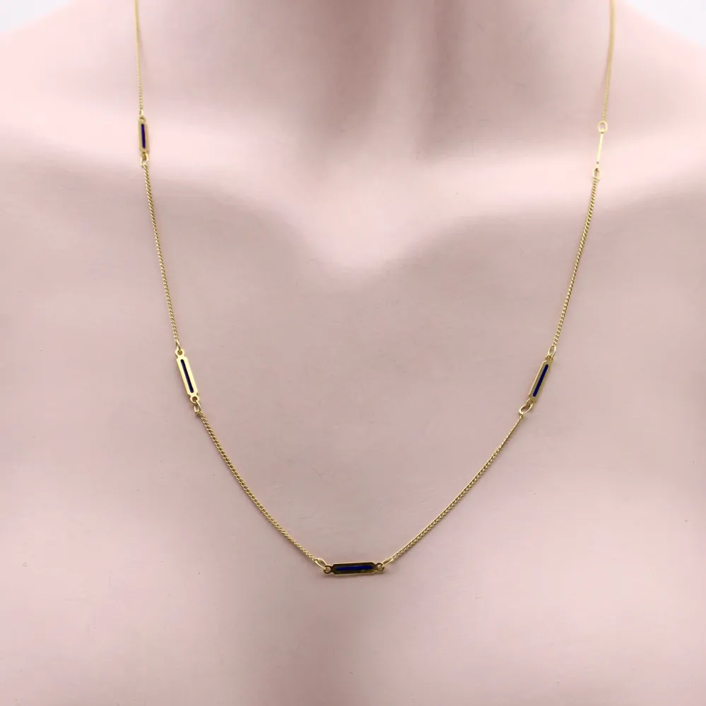 UnoAErre - Винтидж колие от 14K злато с plique-à-jour синьо