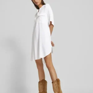 VERO MODA Дамска ленена туника с къс ръкав, бяла