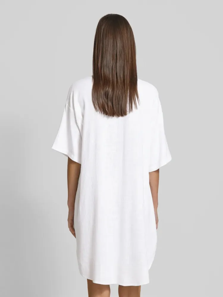 VERO MODA Дамска ленена туника с къс ръкав, бяла