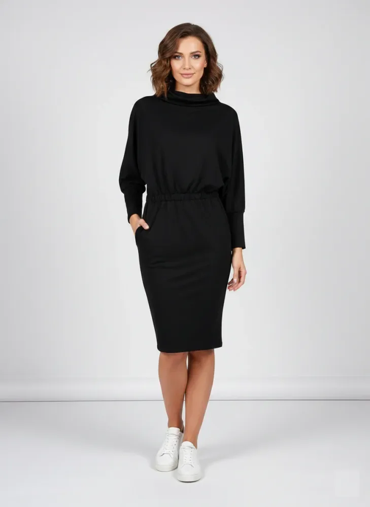 Be Wear Дамска памучна есенно-зимна рокля, черна