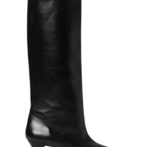 Women's Black Leather Pull-On Boots 5 cm Heel
