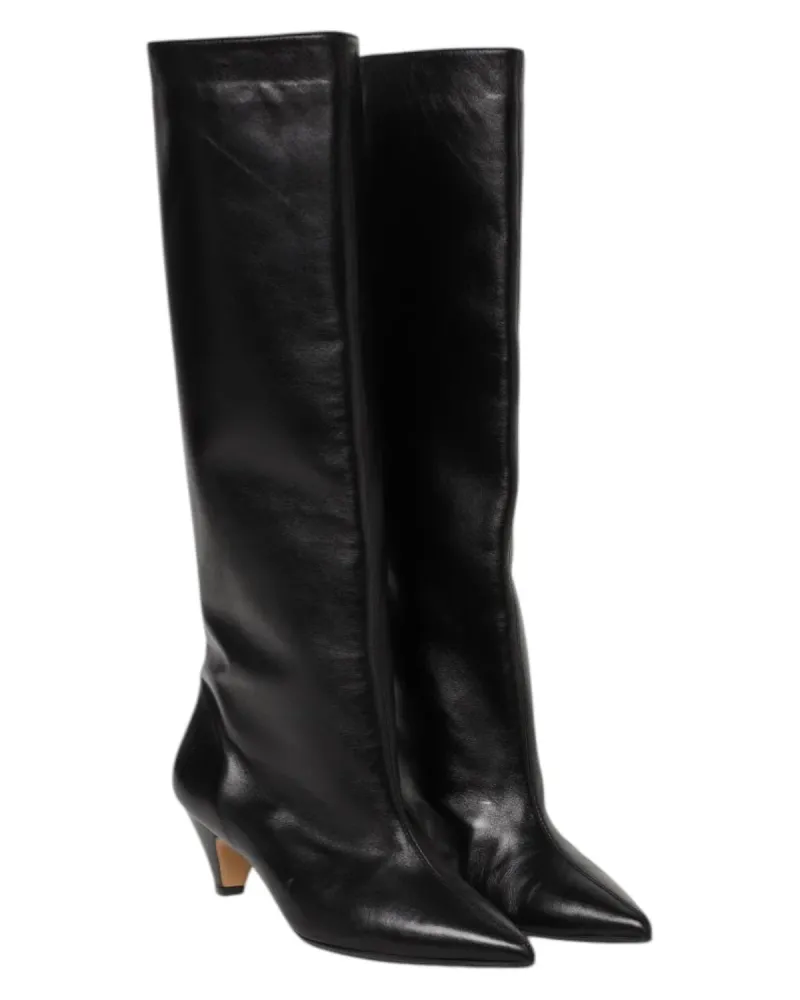 Women's Black Leather Pull-On Boots 5 cm Heel