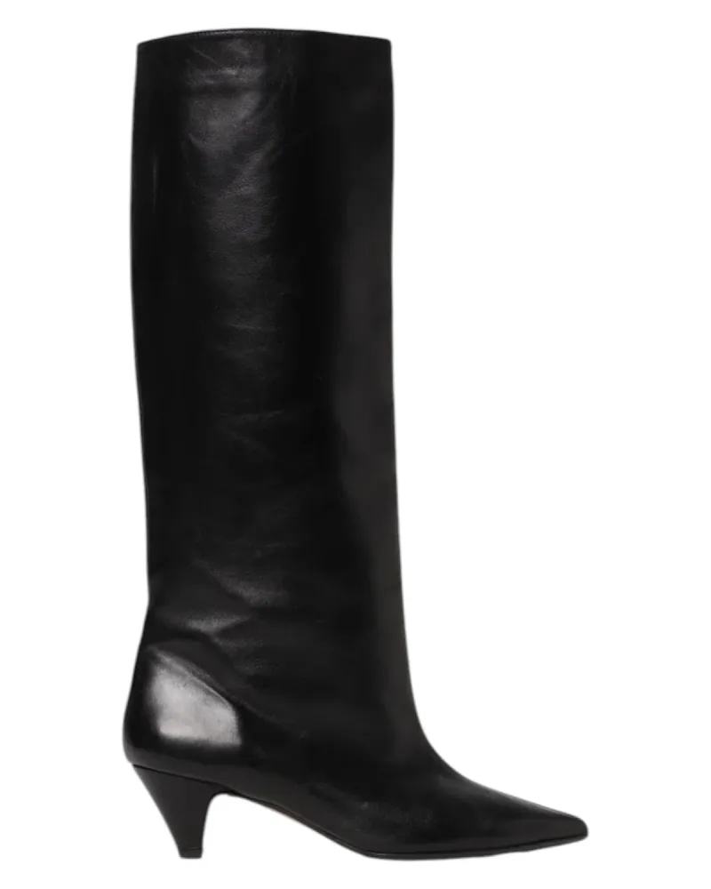 Women's Black Leather Pull-On Boots 5 cm Heel