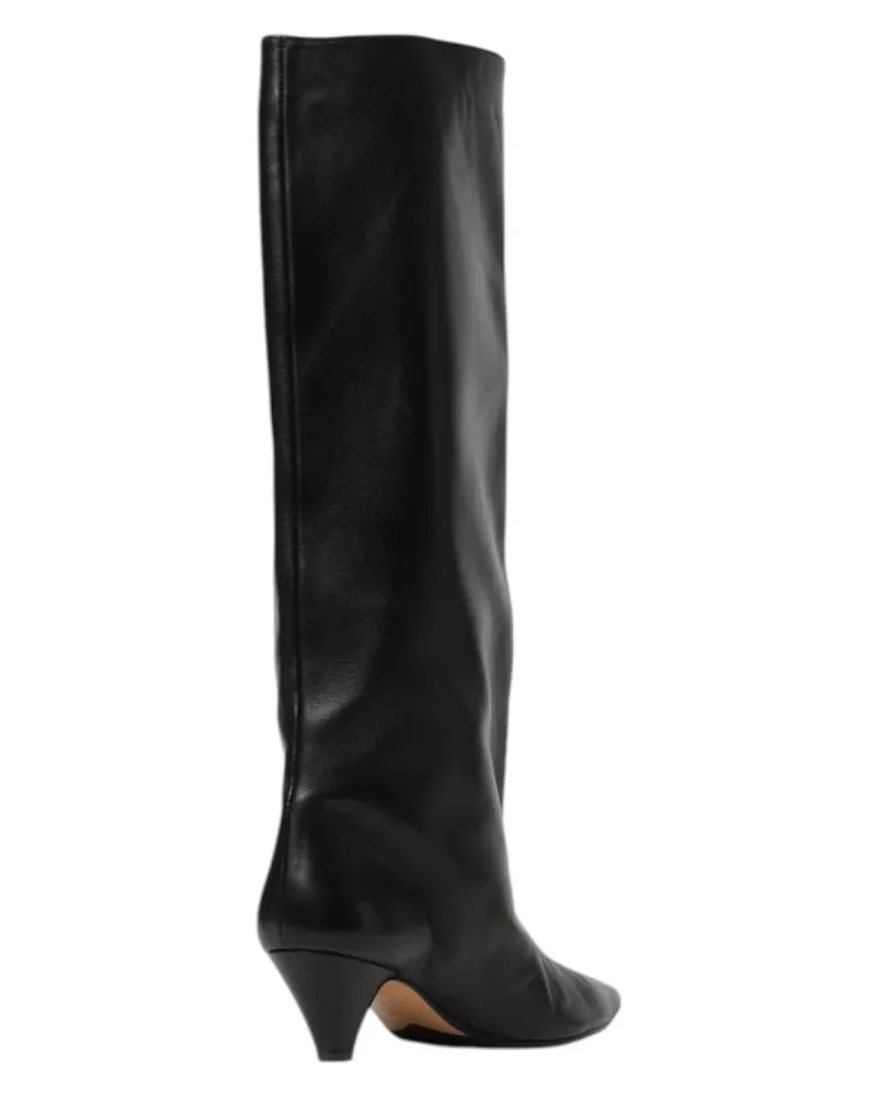Women's Black Leather Pull-On Boots 5 cm Heel