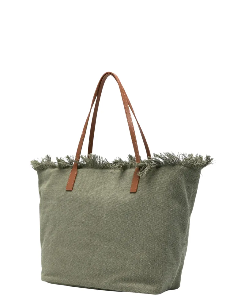 Women's Regular City Canvas Bag Green Fringes