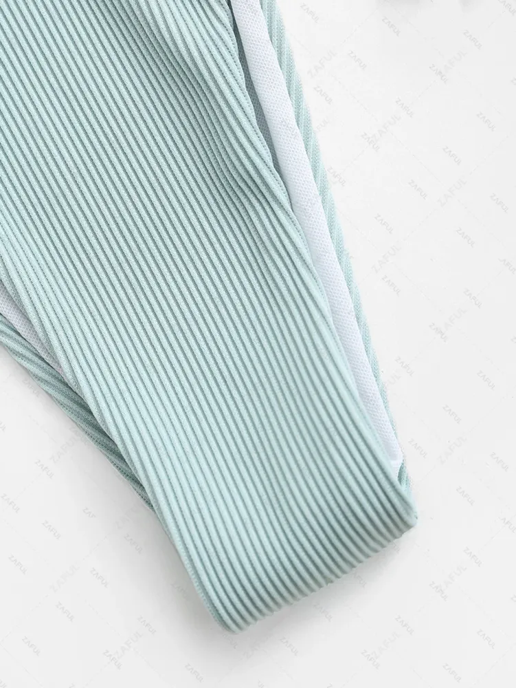 Zaful Релефен бански от две части лято 2025, зелен