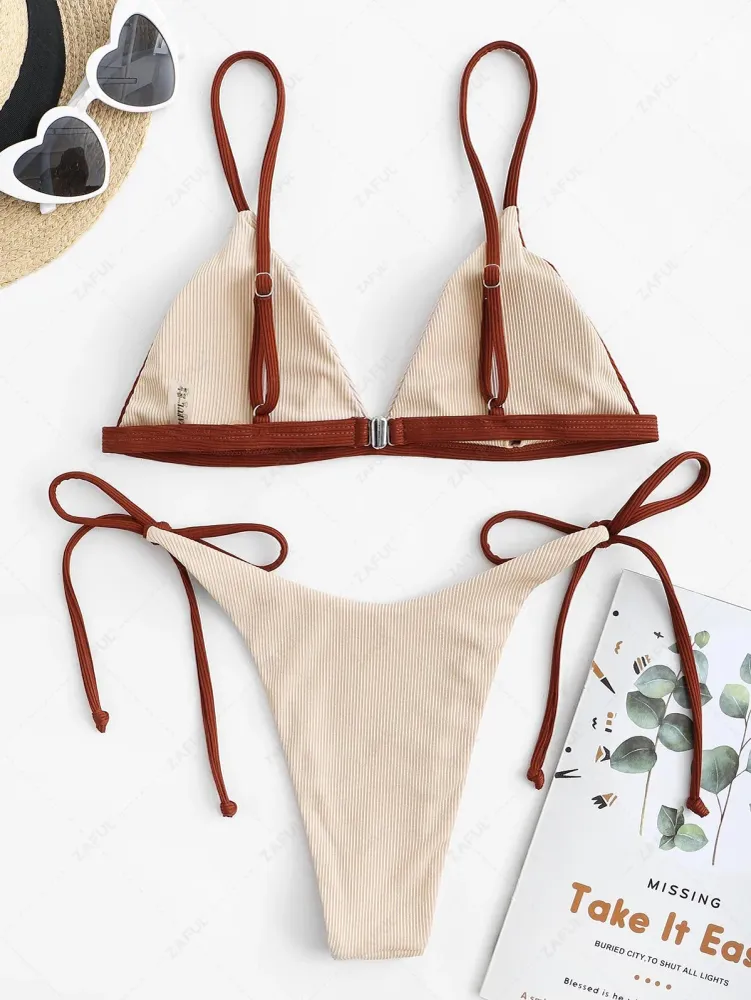 ZAFUL Двуцветен рипсен бански с връзки