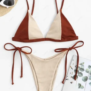 ZAFUL Двуцветен рипсен бански с връзки