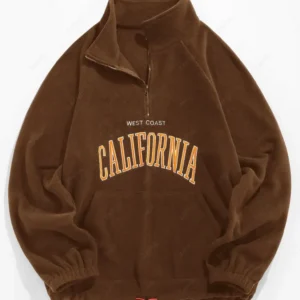 ZAFUL Мъжки поларен суитшърт, кафяв с принт CALIFORNIA