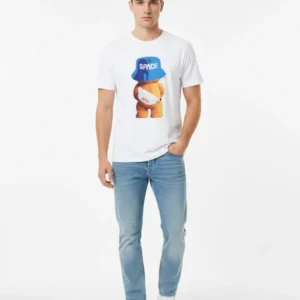 ZAFUL Мъжка памучна тениска с принт мече SPACE, бяла